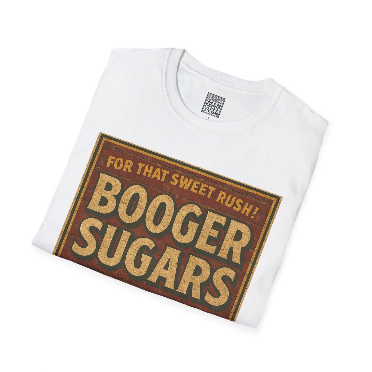 Booger Sugars 5¢ Tee – Vintage Drugstore Parody Shirt | Funny Retro Design