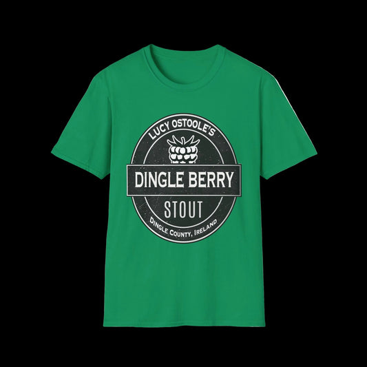 Green t-shirt with 'Dingle Berry Stout' graphic on a white background